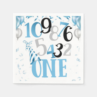 Countdown to One Party Napkins-Blue Napkin