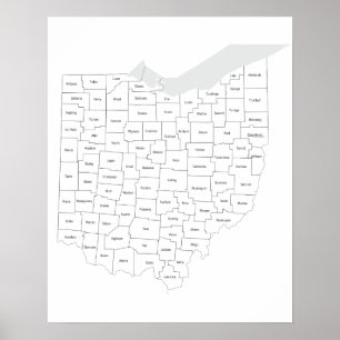 Counties of Ohio state map Poster