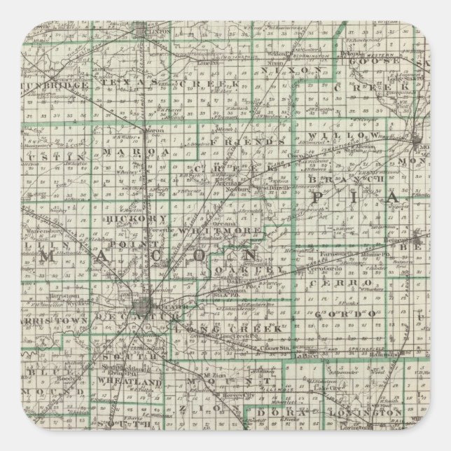 Counties of Platt, De Witt, Macon, Shelby Square Sticker (Front)