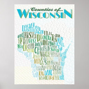Counties of Wisconsin Typography Map Poster