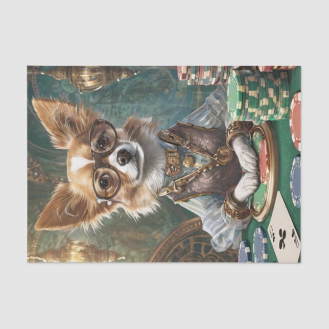 Counting Cards, Steampunk Chihuahua Poker Boss  Tissue Paper (Front)