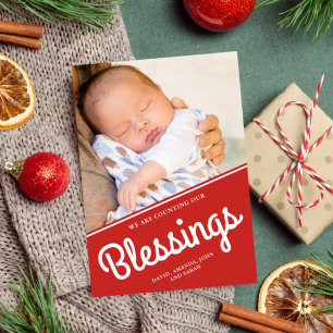 Counting Our Blessings   Christmas Baby Photo Holiday Card