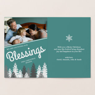 Counting Our Blessings   Christmas Family Photo Foil Card