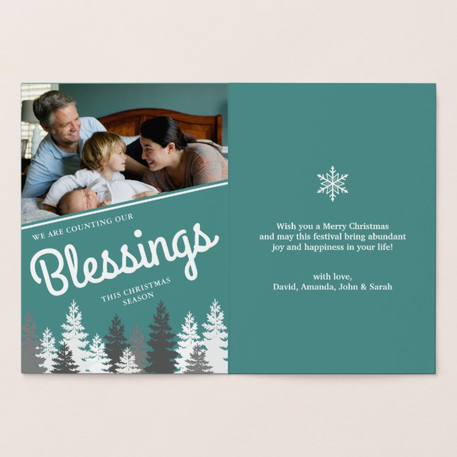 Counting Our Blessings | Christmas Family Photo Foil Card (Inside)
