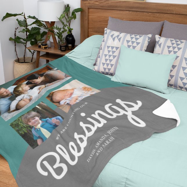 Counting Our Blessings | Family Photo Collage Fleece Blanket (Creator Uploaded)