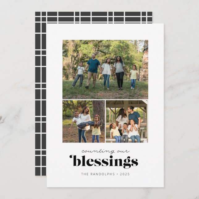 Counting Our Blessings Three Photo  Holiday Card (Front/Back)
