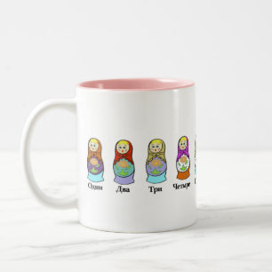Counting Russian Nesting Dolls  (matroshka) Two-Tone Coffee Mug
