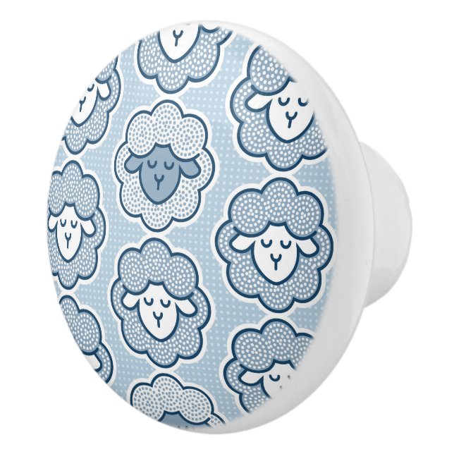 Counting sheep - blue ceramic knob (Right)