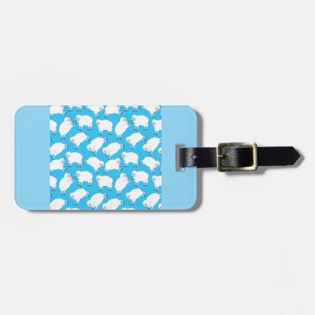 Counting Sheep Blue Nursery Pattern Luggage Tag (Front Horizontal)