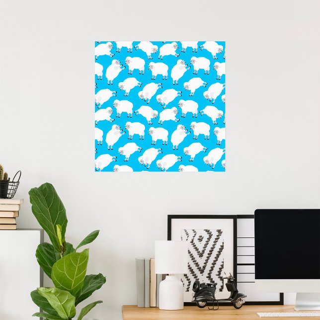 Counting Sheep Blue Nursery Pattern Poster (Creator Uploaded)