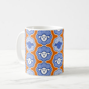 Counting sheep - blue & orange coffee mug