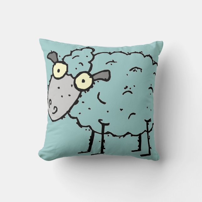 COUNTING SHEEP BLUE THROW PILLOW - DESIGNER GIFTS (Front)