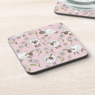 Counting sheep on cotton candy pink coaster