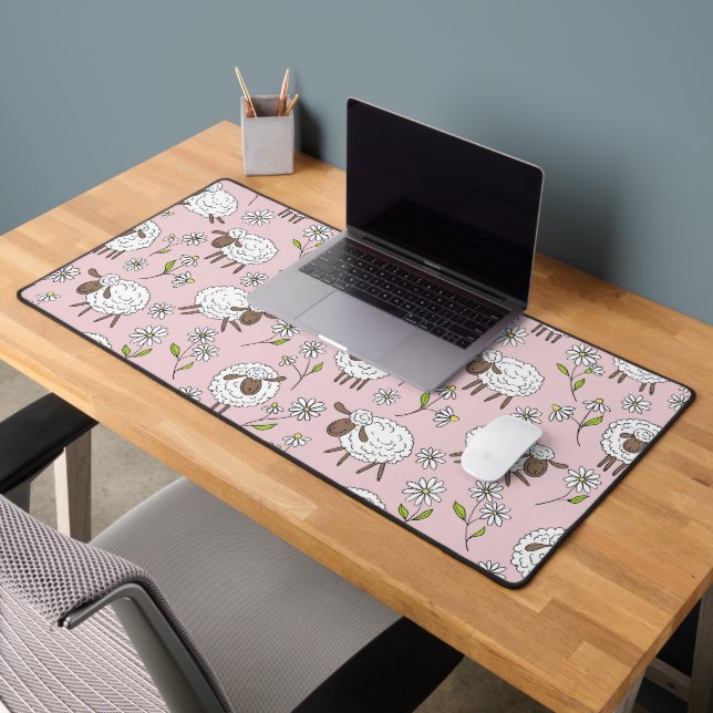 Counting sheep on cotton candy pink desk mat (Office 2)