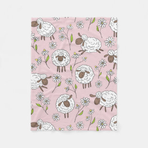Counting sheep on cotton candy pink fleece blanket