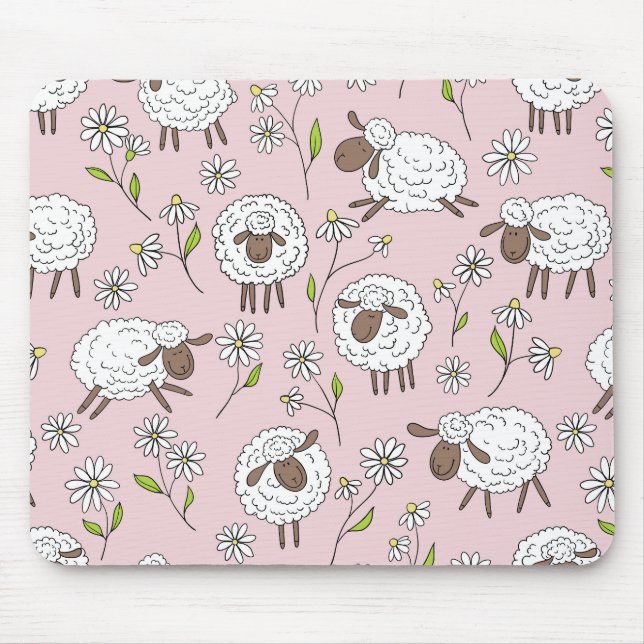 Counting sheep on cotton candy pink mouse pad (Front)