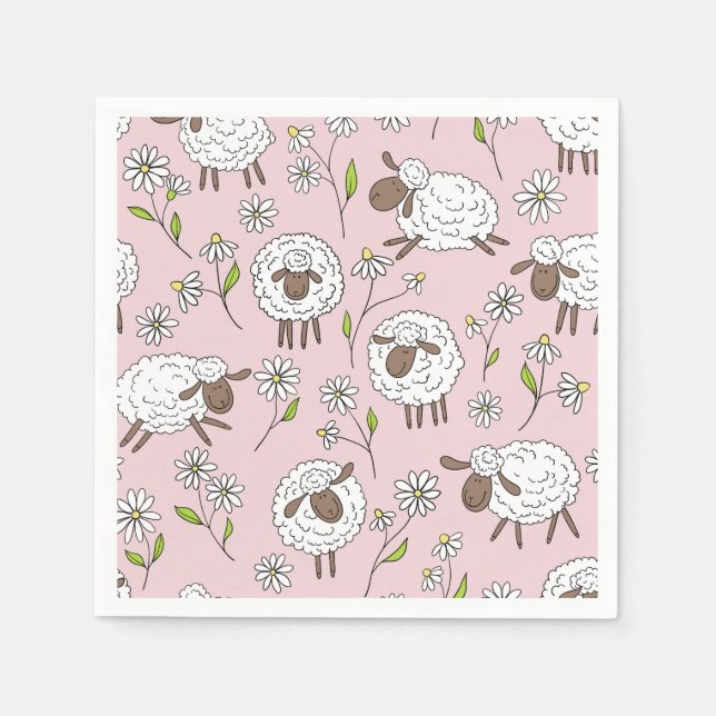 Counting sheep on cotton candy pink napkin (Front)