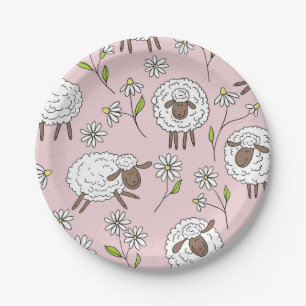 Counting sheep on cotton candy pink paper plate