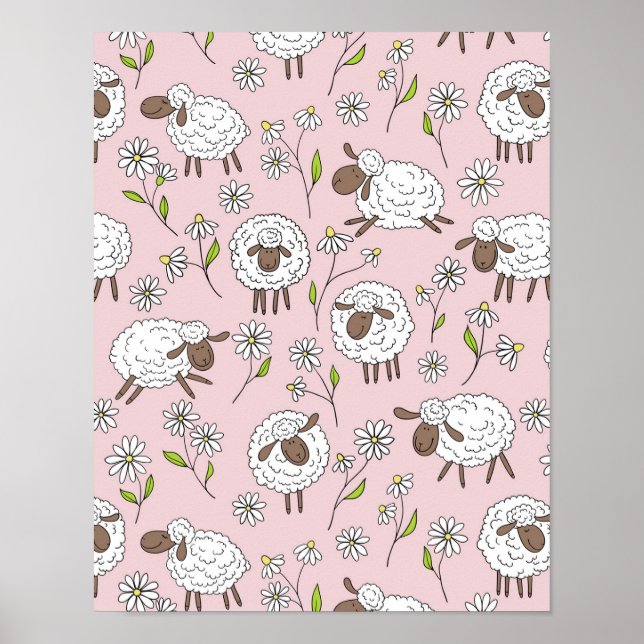 Counting sheep on cotton candy pink poster (Front)