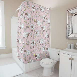 Counting sheep on cotton candy pink shower curtain