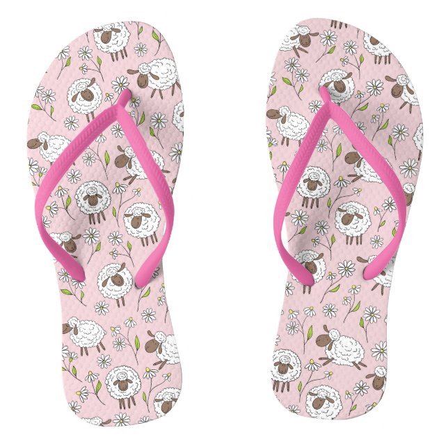 Counting sheep on cotton candy pink thongs (Footbed)