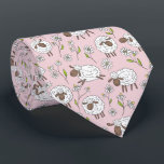 Counting sheep on cotton candy pink tie<br><div class="desc">Hand-painted cute doodle sheeps and daisies</div>