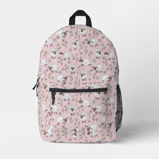 Counting sheep on cotton candy printed backpack (Front)