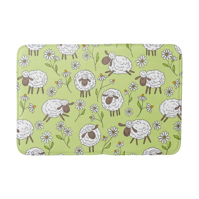 Counting sheep on honney dew green bath mat (Front)