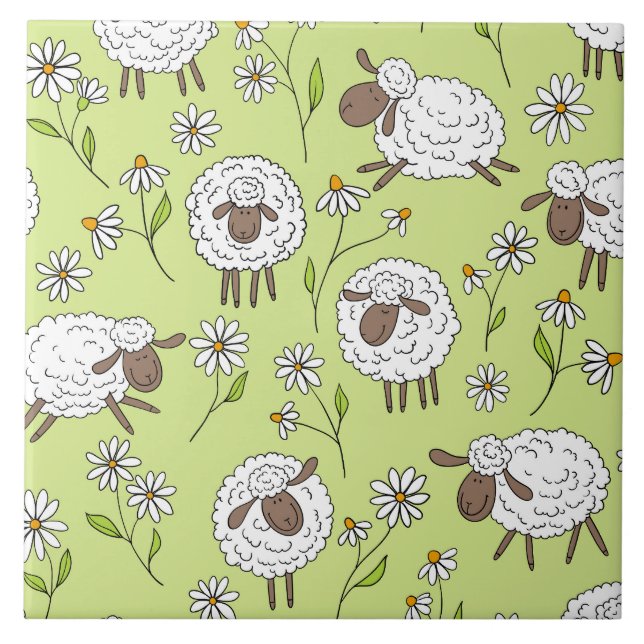 Counting sheep on honney dew green ceramic tile (Front)