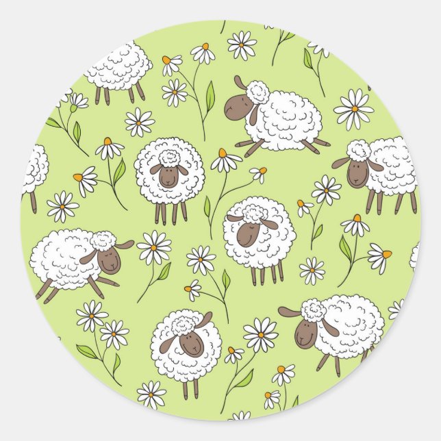 Counting sheep on honney dew green classic round sticker (Front)