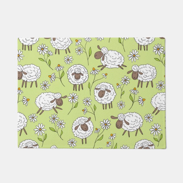 Counting sheep on honney dew green doormat (Front)