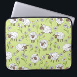 Counting sheep on honney dew green laptop sleeve<br><div class="desc">Hand-painted cute doodle sheeps and daisies</div>