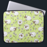 Counting sheep on honney dew green laptop sleeve<br><div class="desc">Hand-painted cute doodle sheeps and daisies</div>