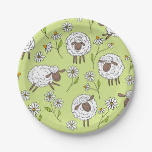 Counting sheep on honney dew green paper plate