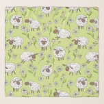 Counting sheep on honney dew green scarf<br><div class="desc">Hand-painted cute doodle sheeps and daisies</div>