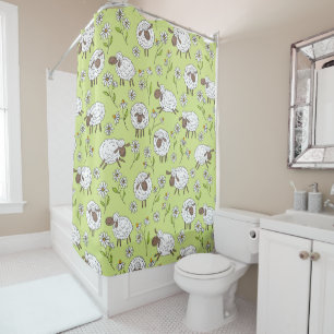Counting sheep on honney dew green shower curtain
