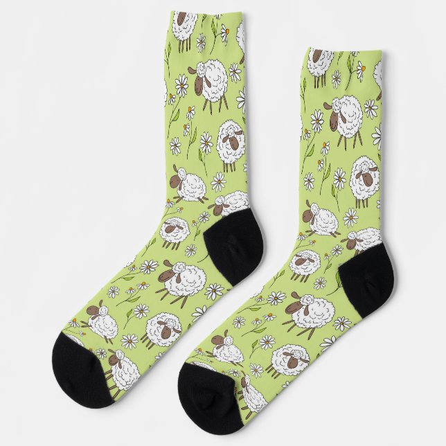 Counting sheep on honney dew green socks (Left)