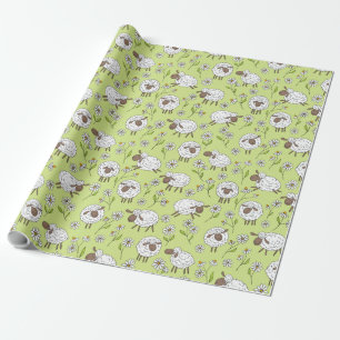 Counting sheep on honney dew green wrapping paper