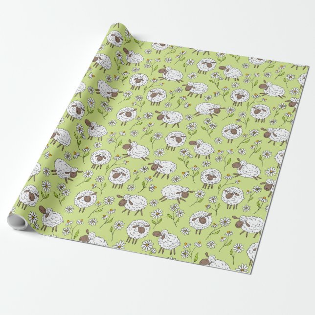 Counting sheep on honney dew green wrapping paper (Unrolled)