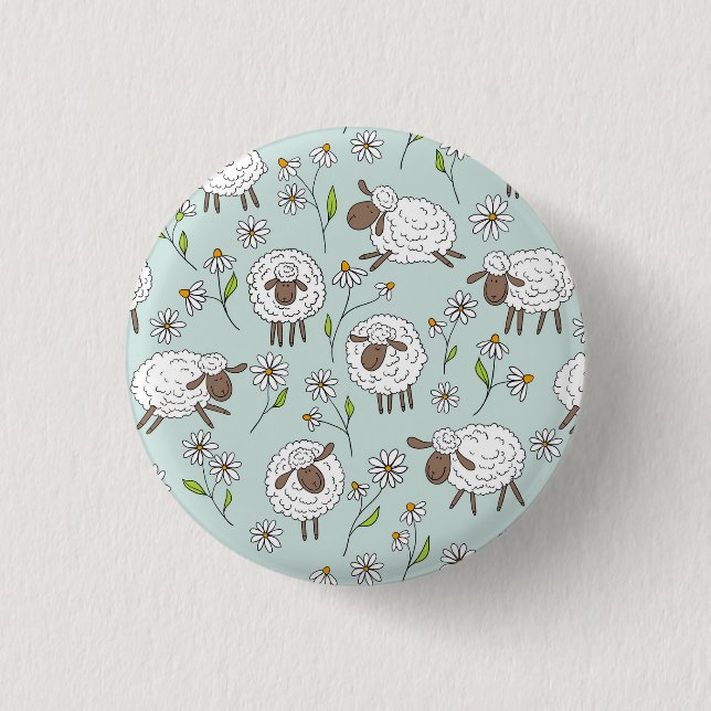 Counting sheep on sea glass blue 3 cm round badge (Front)