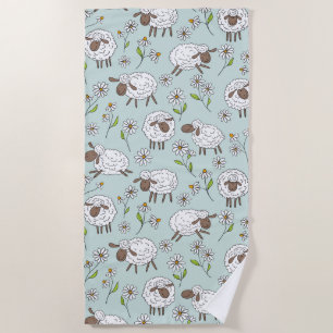 Counting sheep on sea glass blue beach towel