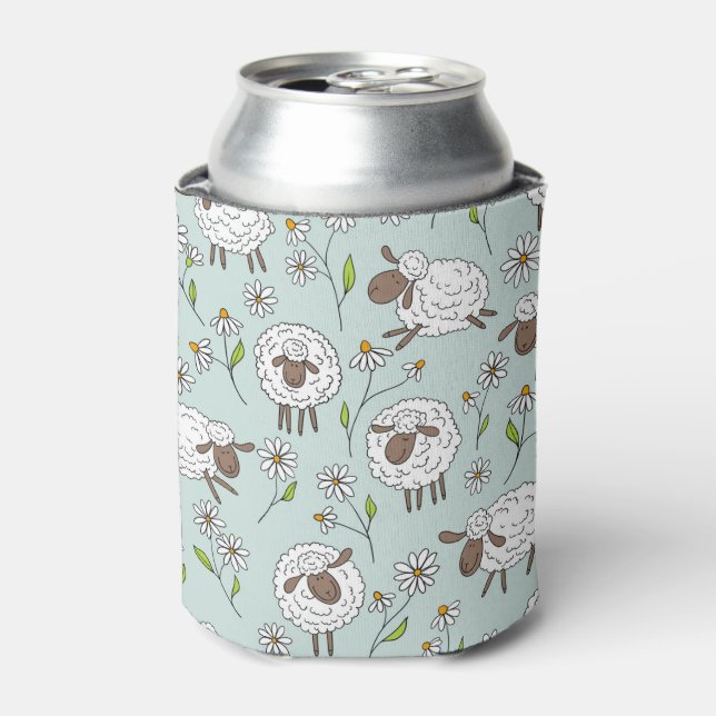 Counting sheep on sea glass blue can cooler (Can Front)