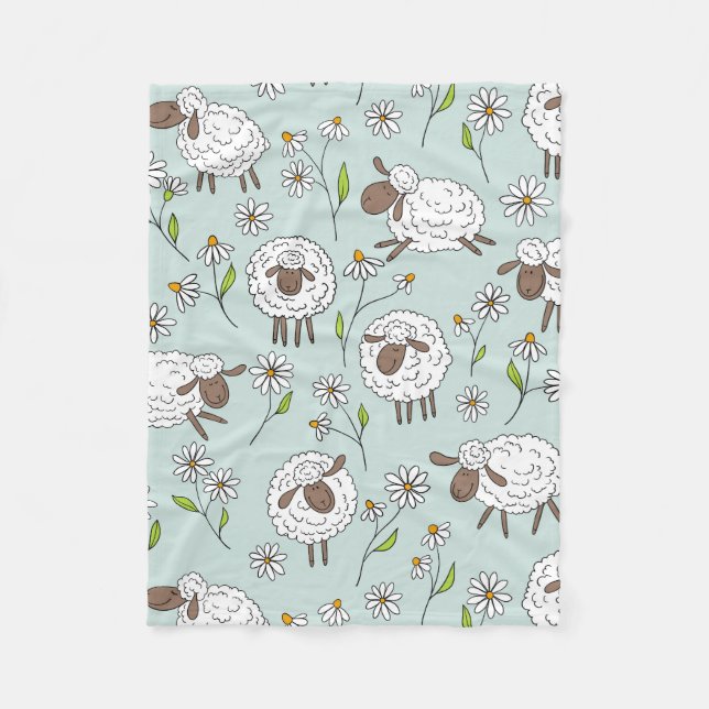 Counting sheep on sea glass blue fleece blanket (Front)