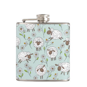 Counting sheep on sea glass blue hip flask
