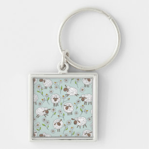 Counting sheep on sea glass blue key ring