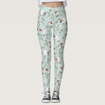 Counting sheep on sea glass blue leggings<br><div class="desc">Hand-painted cute doodle sheeps and daisies</div>