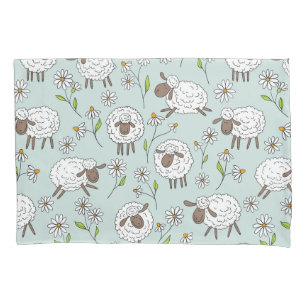 Counting sheep on sea glass blue pillowcase