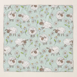 Counting sheep on sea glass blue scarf<br><div class="desc">Hand-painted cute doodle sheeps and daisies</div>