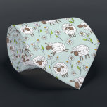 Counting sheep on sea glass blue tie<br><div class="desc">Hand-painted cute doodle sheeps and daisies</div>