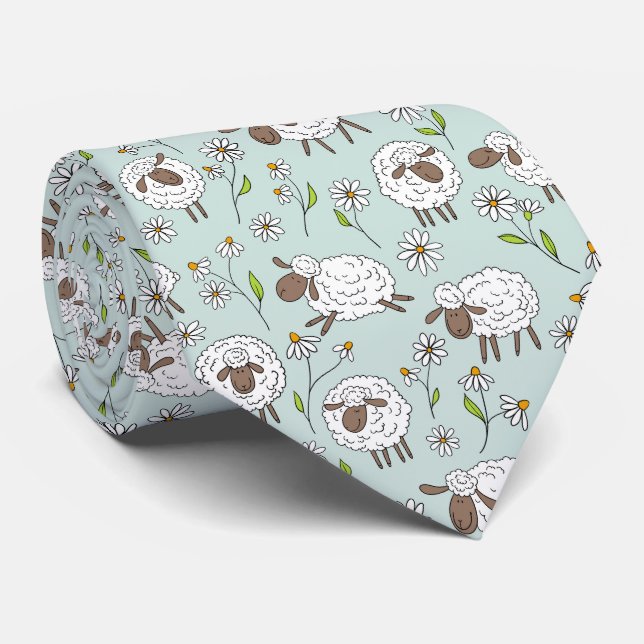 Counting sheep on sea glass blue tie (Rolled)
